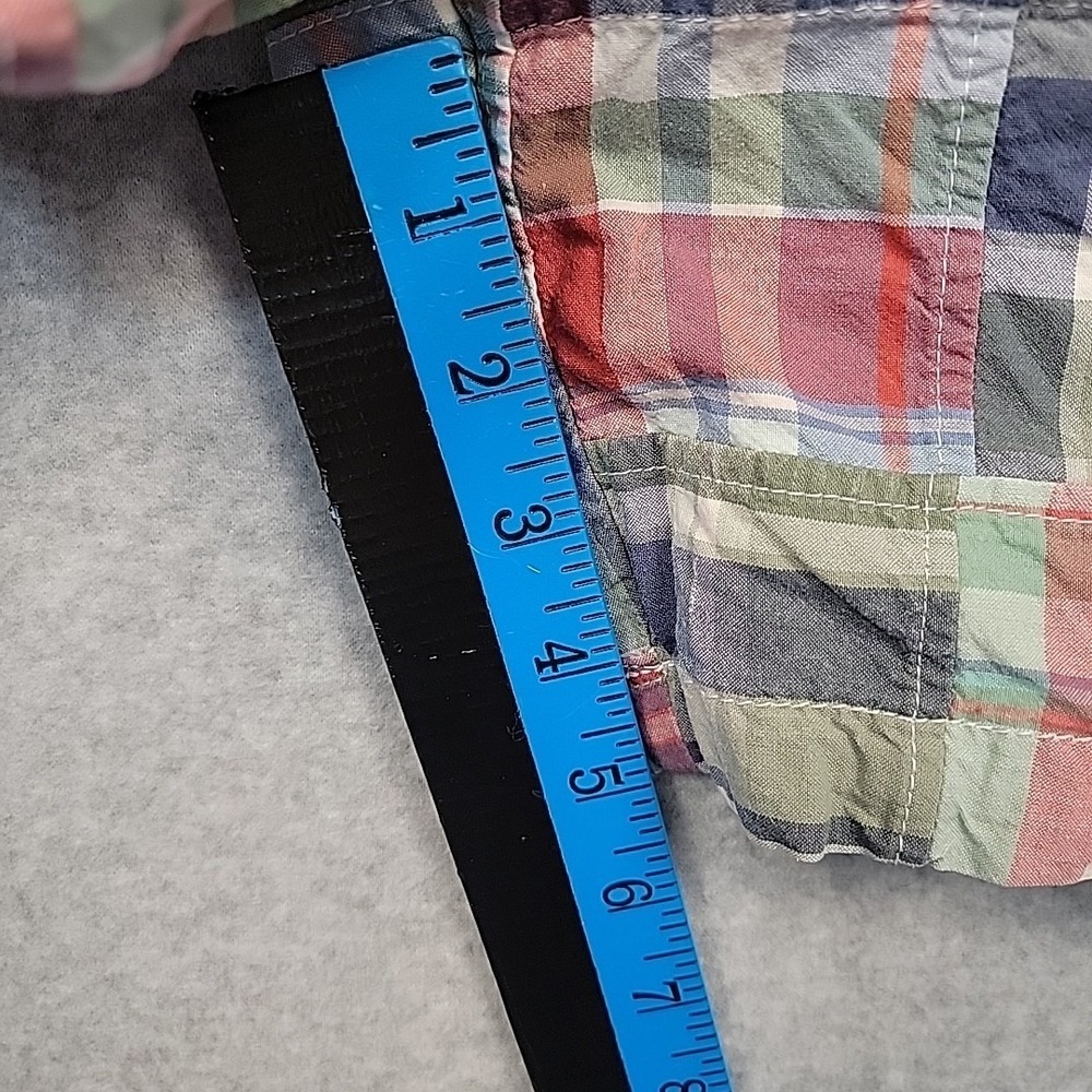 L.L. Bean Patchwork Plaid Cotton Shorts - Coral, Blue, Green - Picture 7 of 10